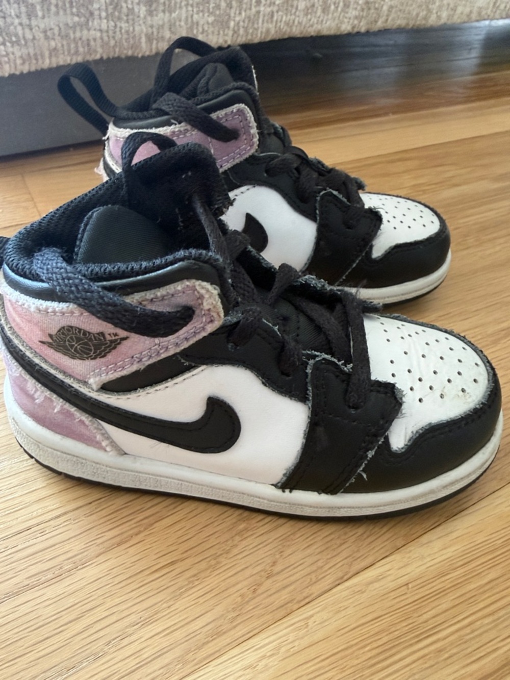 Nike Air Jordan Toddler Girl Black White and Pink High-Top Sneakers - Size 8C